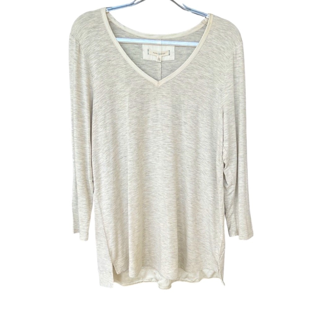 Anthropologie Pure + Gold Satin Trim V Neck Tunic Top